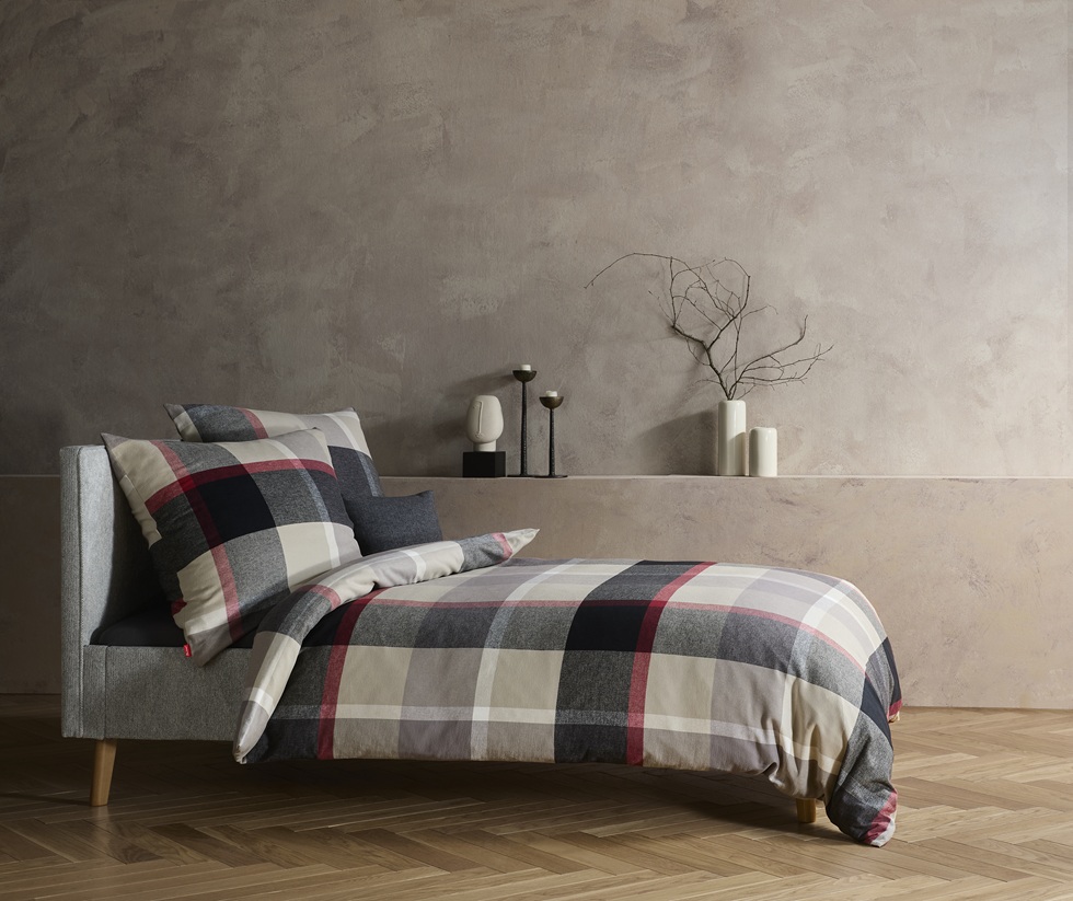 Flanell Bettwäsche-Garnitur Fleuresse Lech-Beige-Rot "Grosse Karo" – Bild 2