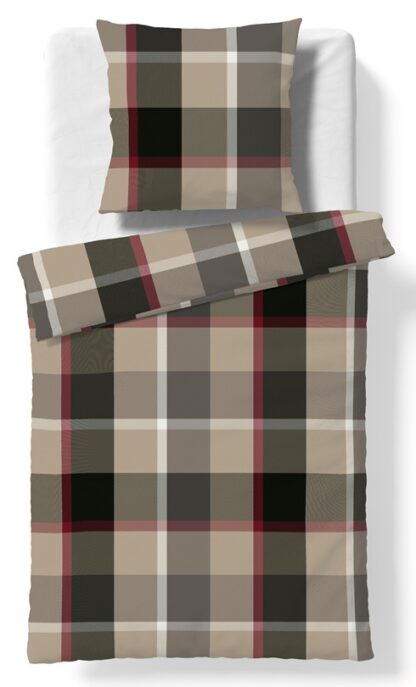 Flanell Bettwäsche-Garnitur Fleuresse Lech-Beige-Rot "Grosse Karo" – Bild 3
