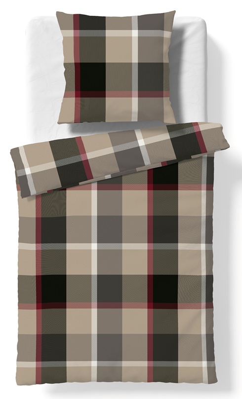 Flanell Bettwäsche-Garnitur Fleuresse Lech-Beige-Rot "Grosse Karo" – Bild 3