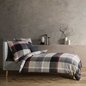 Flanell Bettwäsche Fleuresse Lech in Beige-Rot-07 mit grossen Karos