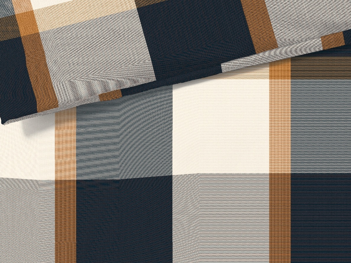 Flanell Bettwäsche-Garnitur Fleuresse Lech-Blau-Gold "Grosse Karo" – Bild 4