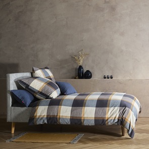 Flanell Bettwäsche Fleuresse Lech in Blau-Gold-02 mit grossen Karos