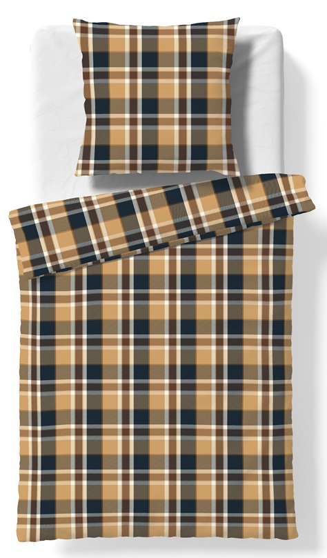 Flanell Bettwäsche-Garnitur Fleuresse Lech-Gold-Blau "Grosse Karo" – Bild 3