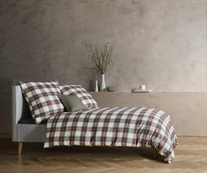 Flanell Bettwäsche-Garnitur Fleuresse Lech-Rot-Beige "Streifen und Karo" – Bild 2