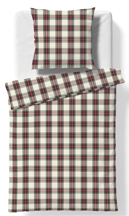 Flanell Bettwäsche-Garnitur Fleuresse Lech-Rot-Beige "Streifen und Karo" – Bild 3