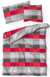 Lotus Silvan Bambus Bettwäsche mit grau-rotem grafischem Muster