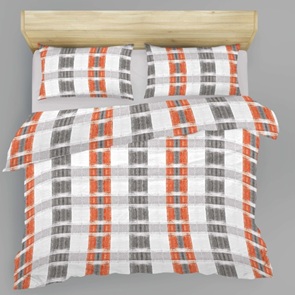 Flanell Bettwäsche Stone Allover mit beige-grau-orangem Streifendessin