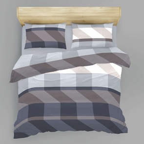 Satin Marken-Bettwäsche Break mit geometrischem Streifen-Muster in beige und grau