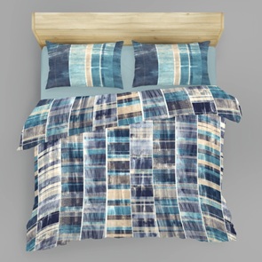 Satin Marken-Bettwäsche Brix mit zartem Streifen-Muster in grau bis türkis