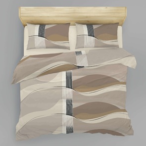 Satin Marken-Bettwäsche Hellia mit geometrischem Wellen-Muster in beige und braun