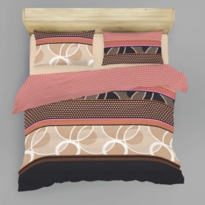 Satin Marken-Bettwäsche Hobo mit geometrischem Streifen-Muster in beige, braun und rosa