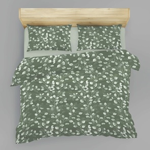 Satin Marken-Bettwäsche LaBelle Papelillo Allover mit Blätterdessin in olivgrün