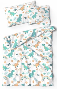 Lotus Kinderbettwäsche Dino aus 100% Baumwoll-Renforcé mit lustigen Dinosauriern aus vergangener Urzeit