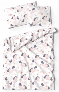Lotus Kinderbettwäsche Einhorn aus 100% Baumwoll-Renforcé mit fantasievollen Einhörnern und Sternen