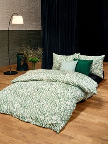 Satin Bettwäsche Divina Dor grün mit einem Dessin voller Tropfen