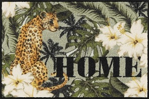 Salonlöwe Türvorleger Hidden Jungle mit Hibiskusblüten und Leopard Grösse 50x75cm