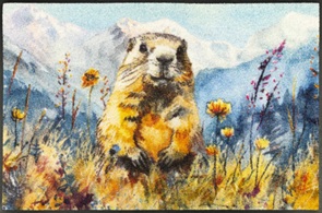 Fussmatte Leander mit Murmeli in blühender Alpweide