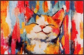 Türvorleger Tallulah von wash und dry Grösse 50x75cm mit Katze in leuchtenden Farben
