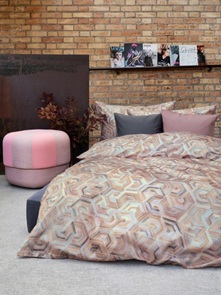 Satin Bettwäsche Divina Venezia mit buntem Sechseck in braun, anthrazit und rosétönen