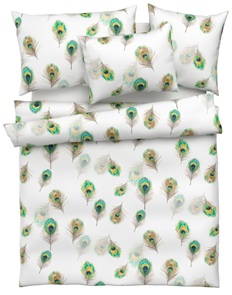 Feinsatin Bettwäsche Tamara-R Emotion Pavo mit Pfauenfedern in leuchtenden Farben