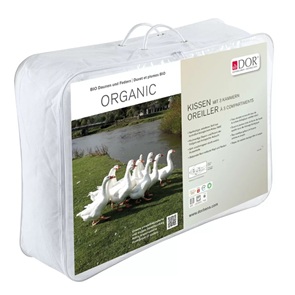 DOR Bio-Daunen-3-Kammer-Kissen medium Organic, Aussenhülle gefüllt mit neuen reinen grossflockigen Bio-Gänsedaunen, Kern gefüllt mit Bio-Gänsefederchen