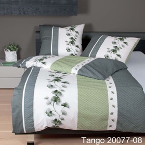 Soft-Seersucker Bettwäsche Garnitur Janine tango mit Streifenmuster und Ginkgoblätter