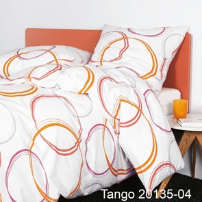Soft-Seersucker Bettwäsche Garnitur Janine tango mit orange- und lilafarbigen Kreisen
