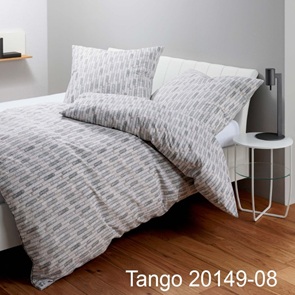 Soft-Seersucker Bettwäsche Garnitur Janine tango mit greige- und beigefarbenen Streifen