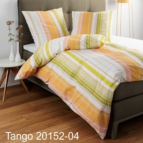 Soft-Seersucker Bettwäsche Garnitur Janine tango mit orangefarbigen und gelben Streifen