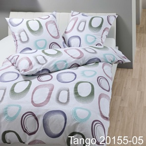 Soft-Seersucker Bettwäsche Garnitur Janine tango mit lila- und olivgrünfarbenen Formen