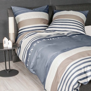 Satin Bettwäsche Janine moments mit grafischem Streifen-Design und maritinem Schriftzug