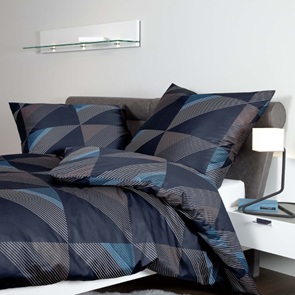 Satin Bettwäsche Janine moments-JD mit grossen Quadraten und feinen Linien in edlen Blautönen