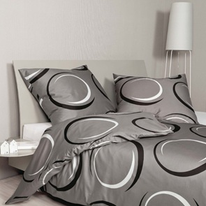Satin Bettwäsche Janine moments-JD grau mit schwungvollem Dessin in weiss und schwarz