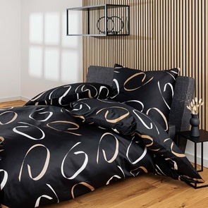 Satin Bettwäsche Janine moments-JD schwarz mit schwungvollem Dessin in beige und gold