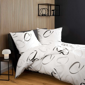 Satin Bettwäsche Janine moments-JD weiss mit schwungvollem Dessin in anthrazit und grau