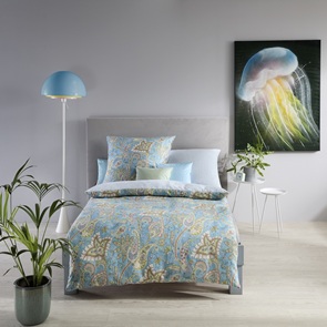 Halbleinen Bettwäsche Fleuresse Provence-Cassis Farbe Blau-2 mit farbenfrohem Paisleydessin