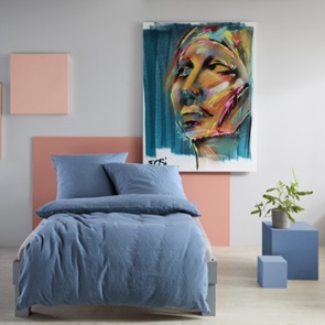 Halbleinen Bettwäsche Fleuresse Provence-Uni Farbe Denim-0175