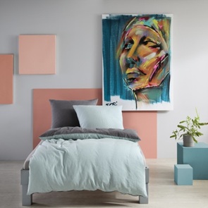 Halbleinen Bettwäsche Fleuresse Provence-W Farbe Mint-6758 mit Uni-Rückseite in steingrau