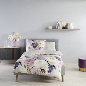 Satin Bettwäsche Fleuresse BedArt-S Multicolor mit grossen Rosenblüten auf cremefarbenem Fond