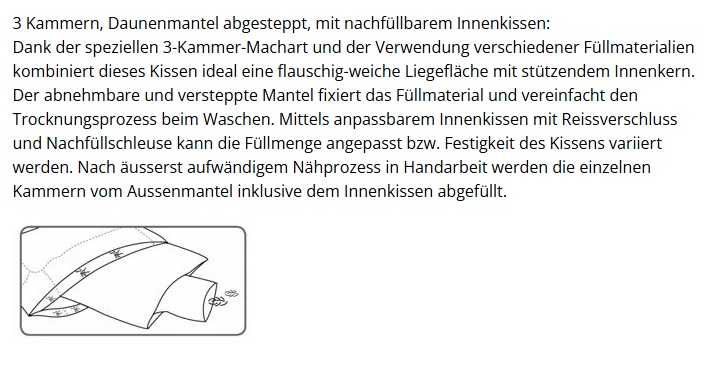 Daunen 3-Kammer-Kissen DOR SAMNAUN "BIO" – Bild 5