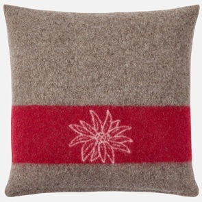 Sofakissen Alpenchic braun-rot mit Edelweissmotiv Grösse 45x45cm