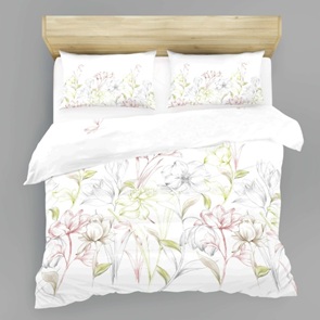 Lyocell Marken-Bettwäsche Jardin mit zartem Blumendessin in grün und rosa