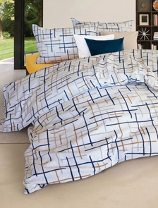 Satin Bettwäsche Divina Frame mit bunten Streifen in blau, braun und grau