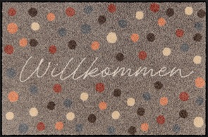 Fussmatte Salonlöwe Willkommen Dots beige mit Schriftzug Grösse 50x75cm