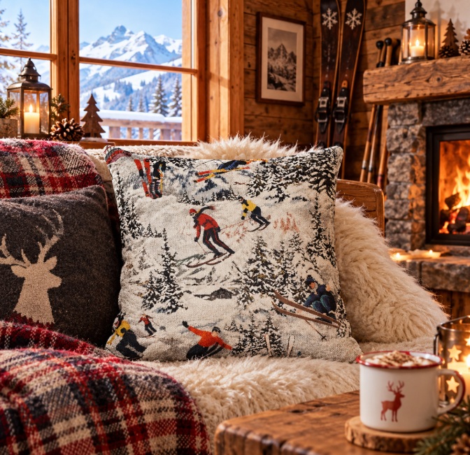 Dekokissen Alpenchic "Winter" mit Skifahrer – Bild 2