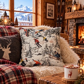 Sofakissen mit Skifahrer im Retro-Look