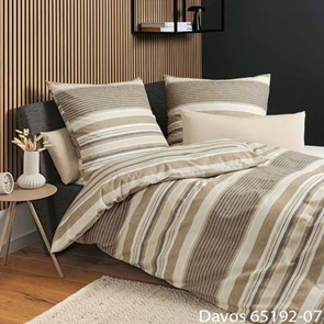 Edelflanell Winterbettwäsche Janine Davos mit Streifendessin in beige und braun
