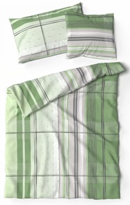 Satin Bettwäsche Lotus Eldar grün mit Streifen und Quadraten