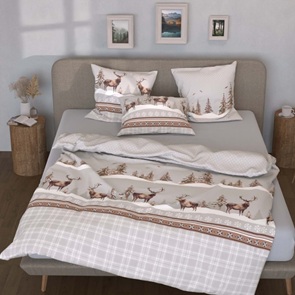 Flanell Bettwäsche Lotus Falera aus 100% feinster Baumwolle mit Hirschen in Winterlandschaft