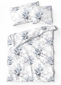 Lotus Bettwäsche aus 30% Leinen und 70% Baumwolle in der Farbe blau und grau